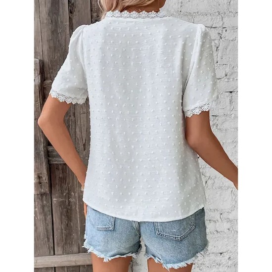 Women's Shirt Blouse Casual Lace Short Sleeve Regular Tops V Neck Daily White Army Green Navy Blue Khaki Summer 2025 Women's Shirt Blouse Casual Lace Short Sleeve Regular Tops V Neck Daily White Army Green Navy Blue Khaki Summer 2025