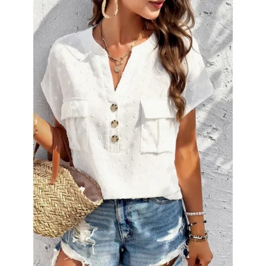 Women's Shirt Linen-Inspired Shirts Blouse Solid Color Stylish Casual Short Sleeve Notched Neck Regular Tops Daily Lace Patchwork Buttons Black White Women's Shirt Linen-Inspired Shirts Blouse Solid Color Stylish Casual Short Sleeve Notched Neck Regular Tops Daily Lace Patchwork Buttons Black White