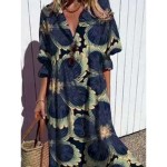 Women's Maxi Dress Shirt Dress Casual Dress Stylish Casual Vacation Daily Regular Fit Floral 3\/4 Length Sleeve Shirt Collar Red Navy Blue Summer 2025 Women's Maxi Dress Shirt Dress Casual Dress Stylish Casual Vacation Daily Regular Fit Floral 3\/4 Length Sleeve Shirt Collar Red Navy Blue Summer 2025