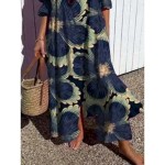 Women's Maxi Dress Shirt Dress Casual Dress Stylish Casual Vacation Daily Regular Fit Floral 3\/4 Length Sleeve Shirt Collar Red Navy Blue Summer 2025 Women's Maxi Dress Shirt Dress Casual Dress Stylish Casual Vacation Daily Regular Fit Floral 3\/4 Length Sleeve Shirt Collar Red Navy Blue Summer 2025