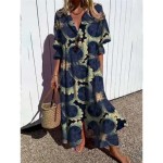 Women's Maxi Dress Shirt Dress Casual Dress Stylish Casual Vacation Daily Regular Fit Floral 3\/4 Length Sleeve Shirt Collar Red Navy Blue Summer 2025 Women's Maxi Dress Shirt Dress Casual Dress Stylish Casual Vacation Daily Regular Fit Floral 3\/4 Length Sleeve Shirt Collar Red Navy Blue Summer 2025