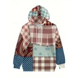 Women's 3D Print Pullover Hoodie Sweatshirt Graphic Halloween Casual Long Sleeve Hooded Regular Tops Party Evening Wear Street Dailywear Patchwork Kha