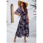 Women's Sheath Dress Chiffon Dress Sundress Floral Graphic Elastic Waist Print V Neck Cold Shoulder Long Dress Maxi Dress Elegant Tropical Party Date Women's Sheath Dress Chiffon Dress Sundress Floral Graphic Elastic Waist Print V Neck Cold Shoulder Long Dress Maxi Dress Elegant Tropical Party Date