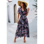 Women's Sheath Dress Chiffon Dress Sundress Floral Graphic Elastic Waist Print V Neck Cold Shoulder Long Dress Maxi Dress Elegant Tropical Party Date Women's Sheath Dress Chiffon Dress Sundress Floral Graphic Elastic Waist Print V Neck Cold Shoulder Long Dress Maxi Dress Elegant Tropical Party Date