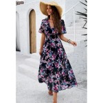 Women's Sheath Dress Chiffon Dress Sundress Floral Graphic Elastic Waist Print V Neck Cold Shoulder Long Dress Maxi Dress Elegant Tropical Party Date Women's Sheath Dress Chiffon Dress Sundress Floral Graphic Elastic Waist Print V Neck Cold Shoulder Long Dress Maxi Dress Elegant Tropical Party Date