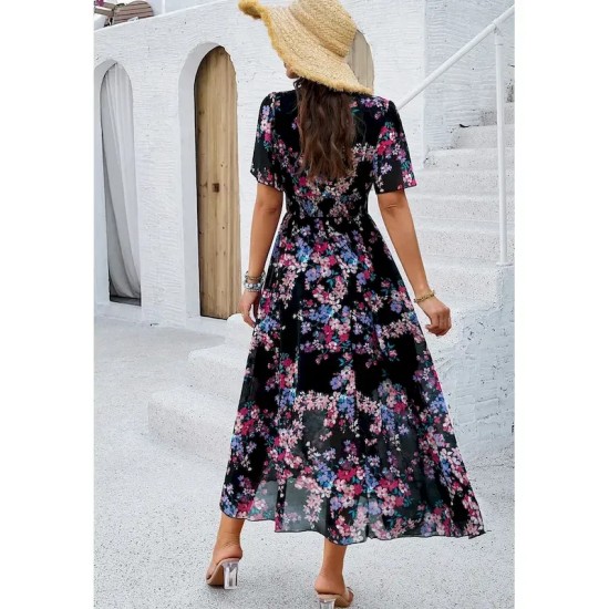 Women's Sheath Dress Chiffon Dress Sundress Floral Graphic Elastic Waist Print V Neck Cold Shoulder Long Dress Maxi Dress Elegant Tropical Party Date Women's Sheath Dress Chiffon Dress Sundress Floral Graphic Elastic Waist Print V Neck Cold Shoulder Long Dress Maxi Dress Elegant Tropical Party Date