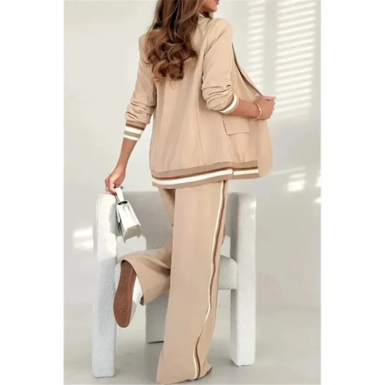 Women's 2 Pieces Elegant Fashion Streetwear Pants Sets Blazer Suits Long Sleeve Shirt Collar Striped Outdoor Work Black White Brown Summer Regular Fit Women's 2 Pieces Elegant Fashion Streetwear Pants Sets Blazer Suits Long Sleeve Shirt Collar Striped Outdoor Work Black White Brown Summer Regular Fit