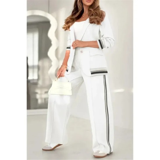 Women's 2 Pieces Elegant Fashion Streetwear Pants Sets Blazer Suits Long Sleeve Shirt Collar Striped Outdoor Work Black White Brown Summer Regular Fit Women's 2 Pieces Elegant Fashion Streetwear Pants Sets Blazer Suits Long Sleeve Shirt Collar Striped Outdoor Work Black White Brown Summer Regular Fit