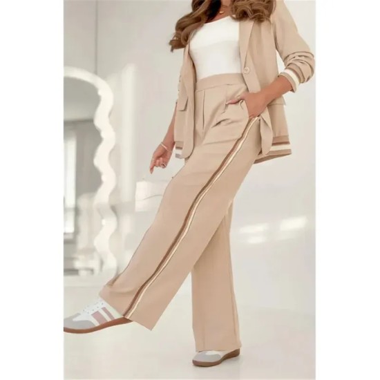 Women's 2 Pieces Elegant Fashion Streetwear Pants Sets Blazer Suits Long Sleeve Shirt Collar Striped Outdoor Work Black White Brown Summer Regular Fit Women's 2 Pieces Elegant Fashion Streetwear Pants Sets Blazer Suits Long Sleeve Shirt Collar Striped Outdoor Work Black White Brown Summer Regular Fit