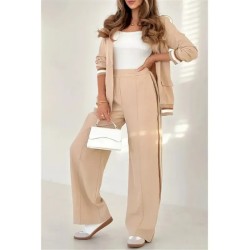 Women's 2 Pieces Elegant Fashion Streetwear Pants Sets Blazer Suits Long Sleeve Shirt Collar Striped Outdoor Work Black White Brown Summer Regular Fit