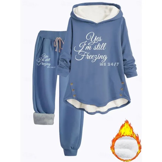 Women's 2 Pieces Fluffy Pyjama Set Long Sleeve Top and Pant Text Print Comfort Casual Home Wear Drawstring Solid Cozy Winter 2025 Women's 2 Pieces Fluffy Pyjama Set Long Sleeve Top and Pant Text Print Comfort Casual Home Wear Drawstring Solid Cozy Winter 2025