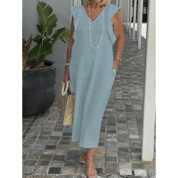 Women's Black White Yellow Summer Spring Maxi long Dress Midi Dress White Dress Cotton Linen Dresses Sundress Modern Casual Daily Weekend Loose Fit Pl