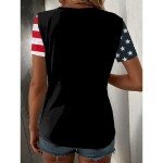 Women's Patriotic T Shirt Graphic American Flag Vintage Stylish Classic Short Sleeve V Neck Regular Tops Daily Weekend Print Black White Red Blue Sum Women's Patriotic T Shirt Graphic American Flag Vintage Stylish Classic Short Sleeve V Neck Regular Tops Daily Weekend Print Black White Red Blue Sum