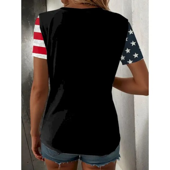 Women's Patriotic T Shirt Graphic American Flag Vintage Stylish Classic Short Sleeve V Neck Regular Tops Daily Weekend Print Black White Red Blue Sum Women's Patriotic T Shirt Graphic American Flag Vintage Stylish Classic Short Sleeve V Neck Regular Tops Daily Weekend Print Black White Red Blue Sum