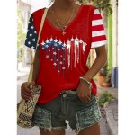 Women's Patriotic T Shirt Graphic American Flag Vintage Stylish Classic Short Sleeve V Neck Regular Tops Daily Weekend Print Black White Red Blue Sum Women's Patriotic T Shirt Graphic American Flag Vintage Stylish Classic Short Sleeve V Neck Regular Tops Daily Weekend Print Black White Red Blue Sum
