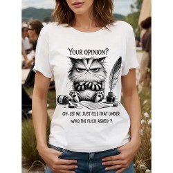 Women's T Shirt Graphic Animal Cat Vintage Stylish Classic Short Sleeve Crew Neck Round Neck Regular Tops Daily Weekend Print Black White Pink Red Blu