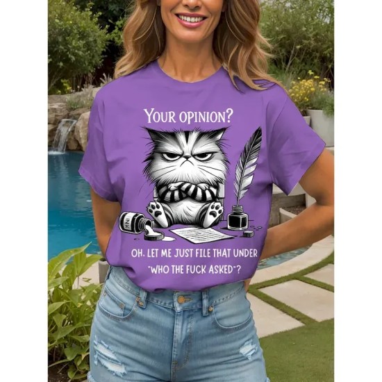 Women's T Shirt Graphic Animal Cat Vintage Stylish Classic Short Sleeve Crew Neck Round Neck Regular Tops Daily Weekend Print Black White Pink Red Blu Women's T Shirt Graphic Animal Cat Vintage Stylish Classic Short Sleeve Crew Neck Round Neck Regular Tops Daily Weekend Print Black White Pink Red Blu