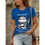 Women's T Shirt Graphic Animal Cat Vintage Stylish Classic Short Sleeve Crew Neck Round Neck Regular Tops Daily Weekend Print Black White Pink Red Blu Women's T Shirt Graphic Animal Cat Vintage Stylish Classic Short Sleeve Crew Neck Round Neck Regular Tops Daily Weekend Print Black White Pink Red Blu