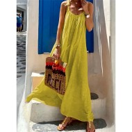Women's Yellow Red Blue Summer Spring Maxi long Dress Cotton Linen Dresses Casual Dress Strap Dress Basic Modern Vacation Daily Weekend Loose Fit Plai