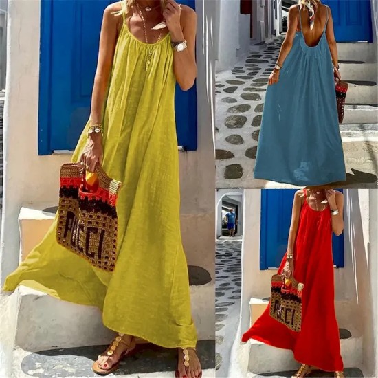 Women's Yellow Red Blue Summer Spring Maxi long Dress Cotton Linen Dresses Casual Dress Strap Dress Basic Modern Vacation Daily Weekend Loose Fit Plai Women's Yellow Red Blue Summer Spring Maxi long Dress Cotton Linen Dresses Casual Dress Strap Dress Basic Modern Vacation Daily Weekend Loose Fit Plai