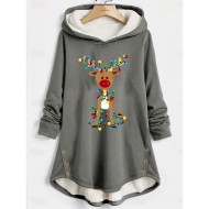 Women's Pullover Hoodie Sweatshirt Graphic Reindeer Christmas Warm Casual Fuzzy Long Sleeve Hooded Long Tops Casual Sports Print Pink Blue Gray Fall W