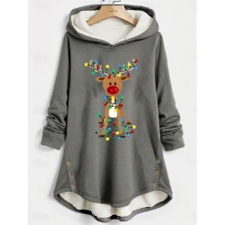 Women's Pullover Hoodie Sweatshirt Graphic Reindeer Christmas Warm Casual Fuzzy Long Sleeve Hooded Long Tops Casual Sports Print Pink Blue Gray Fall W