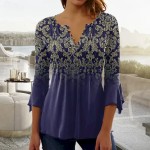 Women's T shirt Long Sleeve Henley T Shirt Blouse Floral Vintage Basic 3\/4 Length Sleeve Round Neck Regular Tops Casual Weekend Buttons Print Blue Pur Women's T shirt Long Sleeve Henley T Shirt Blouse Floral Vintage Basic 3\/4 Length Sleeve Round Neck Regular Tops Casual Weekend Buttons Print Blue Pur