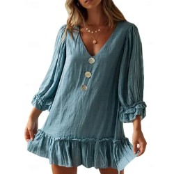 Women's Casual Dress Midi Dress Patchwork Hawaiian Casual V Neck Black Blue Beige Color 2025 Women's Casual Dress Midi Dress Patchwork Hawaiian Casual V Neck Black Blue Beige Color 2025