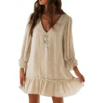 Women's Casual Dress Midi Dress Patchwork Hawaiian Casual V Neck Black Blue Beige Color 2025 Women's Casual Dress Midi Dress Patchwork Hawaiian Casual V Neck Black Blue Beige Color 2025