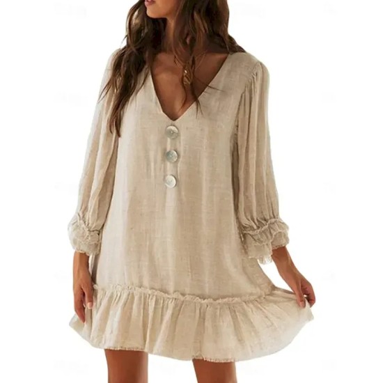 Women's Casual Dress Midi Dress Patchwork Hawaiian Casual V Neck Black Blue Beige Color 2025 Women's Casual Dress Midi Dress Patchwork Hawaiian Casual V Neck Black Blue Beige Color 2025