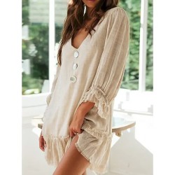 Women's Casual Dress Midi Dress Patchwork Hawaiian Casual V Neck Black Blue Beige Color 2025