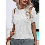 Women's Sweater Casual Soft Pure Color Ribbed Crew Neck Knitted Short Sleeves Regular Tops Knit Daily Weekend White Green Summer Spring 2025 Women's Sweater Casual Soft Pure Color Ribbed Crew Neck Knitted Short Sleeves Regular Tops Knit Daily Weekend White Green Summer Spring 2025