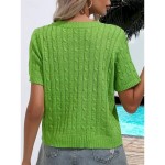 Women's Sweater Casual Soft Pure Color Ribbed Crew Neck Knitted Short Sleeves Regular Tops Knit Daily Weekend White Green Summer Spring 2025 Women's Sweater Casual Soft Pure Color Ribbed Crew Neck Knitted Short Sleeves Regular Tops Knit Daily Weekend White Green Summer Spring 2025