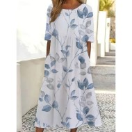 Women's Midi Dress Sundress Summer Dress Vacation Casual Beach Daily Holiday Tea Party Loose Fit Floral Graphic Short Sleeve Crew Neck White Blue Summ Women's Midi Dress Sundress Summer Dress Vacation Casual Beach Daily Holiday Tea Party Loose Fit Floral Graphic Short Sleeve Crew Neck White Blue Summ