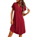 Women's Mini Dress Casual Dress T Shirt Dress Tee Dress Stylish Basic Casual Vacation Daily Regular Fit Plain Short Sleeve V Neck Black Wine Summer 20 Women's Mini Dress Casual Dress T Shirt Dress Tee Dress Stylish Basic Casual Vacation Daily Regular Fit Plain Short Sleeve V Neck Black Wine Summer 20