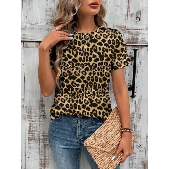 Women's T Shirt Leopard Casual Short Sleeve Round Neck Regular Tops Daily Print Brown Summer 2025 Women's T Shirt Leopard Casual Short Sleeve Round Neck Regular Tops Daily Print Brown Summer 2025