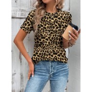 Women's T Shirt Leopard Casual Short Sleeve Round Neck Regular Tops Daily Print Brown Summer 2025 Women's T Shirt Leopard Casual Short Sleeve Round Neck Regular Tops Daily Print Brown Summer 2025