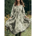 Women's Midi Dress A Line Dress Vacation Casual Boho Beach Loose Fit Floral Graphic Paisley Long Sleeve V Neck Pink Blue Purple Green Spring Fall Wint Women's Midi Dress A Line Dress Vacation Casual Boho Beach Loose Fit Floral Graphic Paisley Long Sleeve V Neck Pink Blue Purple Green Spring Fall Wint