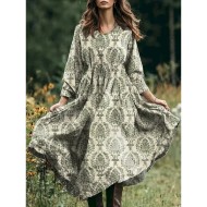 Women's Midi Dress A Line Dress Vacation Casual Boho Beach Loose Fit Floral Graphic Paisley Long Sleeve V Neck Pink Blue Purple Green Spring Fall Wint Women's Midi Dress A Line Dress Vacation Casual Boho Beach Loose Fit Floral Graphic Paisley Long Sleeve V Neck Pink Blue Purple Green Spring Fall Wint