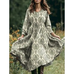 Women's Midi Dress A Line Dress Vacation Casual Boho Beach Loose Fit Floral Graphic Paisley Long Sleeve V Neck Pink Blue Purple Green Spring Fall Wint Women's Midi Dress A Line Dress Vacation Casual Boho Beach Loose Fit Floral Graphic Paisley Long Sleeve V Neck Pink Blue Purple Green Spring Fall Wint