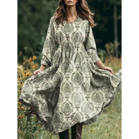 Women's Midi Dress A Line Dress Vacation Casual Boho Beach Loose Fit Floral Graphic Paisley Long Sleeve V Neck Pink Blue Purple Green Spring Fall Wint Women's Midi Dress A Line Dress Vacation Casual Boho Beach Loose Fit Floral Graphic Paisley Long Sleeve V Neck Pink Blue Purple Green Spring Fall Wint
