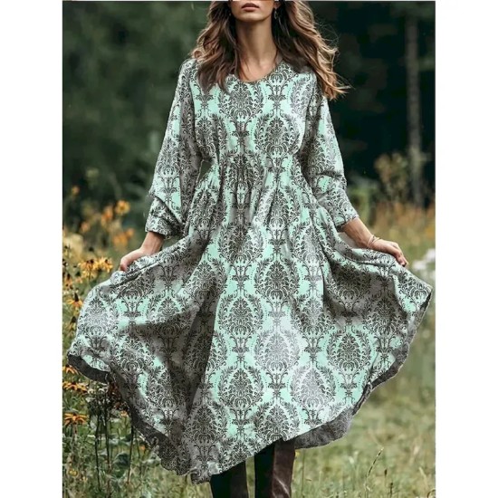 Women's Midi Dress A Line Dress Vacation Casual Boho Beach Loose Fit Floral Graphic Paisley Long Sleeve V Neck Pink Blue Purple Green Spring Fall Wint Women's Midi Dress A Line Dress Vacation Casual Boho Beach Loose Fit Floral Graphic Paisley Long Sleeve V Neck Pink Blue Purple Green Spring Fall Wint