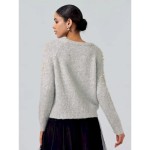 Women's Gray Pearl Beaded Crew Neck Long Sleeve Knit Pullover Sweater Jumper Casual Daily Fall Winter 2025 Women's Gray Pearl Beaded Crew Neck Long Sleeve Knit Pullover Sweater Jumper Casual Daily Fall Winter 2025