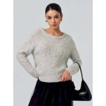 Women's Gray Pearl Beaded Crew Neck Long Sleeve Knit Pullover Sweater Jumper Casual Daily Fall Winter 2025 Women's Gray Pearl Beaded Crew Neck Long Sleeve Knit Pullover Sweater Jumper Casual Daily Fall Winter 2025