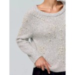 Women's Gray Pearl Beaded Crew Neck Long Sleeve Knit Pullover Sweater Jumper Casual Daily Fall Winter 2025 Women's Gray Pearl Beaded Crew Neck Long Sleeve Knit Pullover Sweater Jumper Casual Daily Fall Winter 2025
