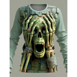 Women's T Shirt Skulls Graphic Vintage Fashion Stylish Long Sleeve Crew Neck Round Neck Regular Tops Daily Weekend Print Sage Green Light Green Green