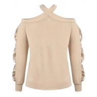 Women's Shirt Blouse Solid Color Basic Casual Long Sleeve V Neck Regular Tops Daily Sequins Patchwork Bow Beige Fall Winter 2025 Women's Shirt Blouse Solid Color Basic Casual Long Sleeve V Neck Regular Tops Daily Sequins Patchwork Bow Beige Fall Winter 2025