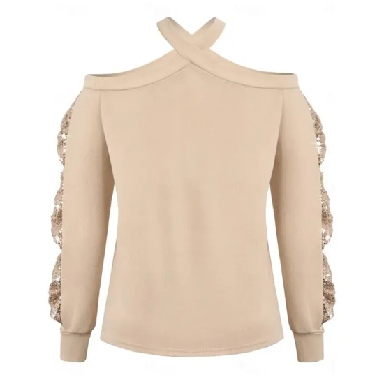 Women's Shirt Blouse Solid Color Basic Casual Long Sleeve V Neck Regular Tops Daily Sequins Patchwork Bow Beige Fall Winter 2025 Women's Shirt Blouse Solid Color Basic Casual Long Sleeve V Neck Regular Tops Daily Sequins Patchwork Bow Beige Fall Winter 2025
