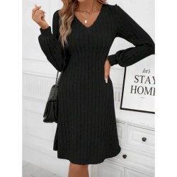 Women's Mini Dress Christmas Dress Sweater Dress Casual Dress Plain Dress Casual Sports & Outdoor Street Regular Fit Plain Long Sleeve V Neck Black Wi