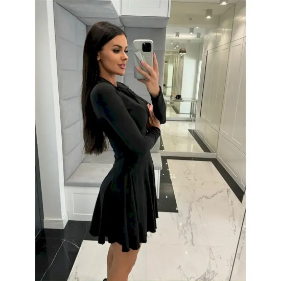 Women's A Line Dress Mini Dress Ruffle Date Vacation Elegant Lapel Long Sleeve Black Coffee Gray Color 2025 Women's A Line Dress Mini Dress Ruffle Date Vacation Elegant Lapel Long Sleeve Black Coffee Gray Color 2025